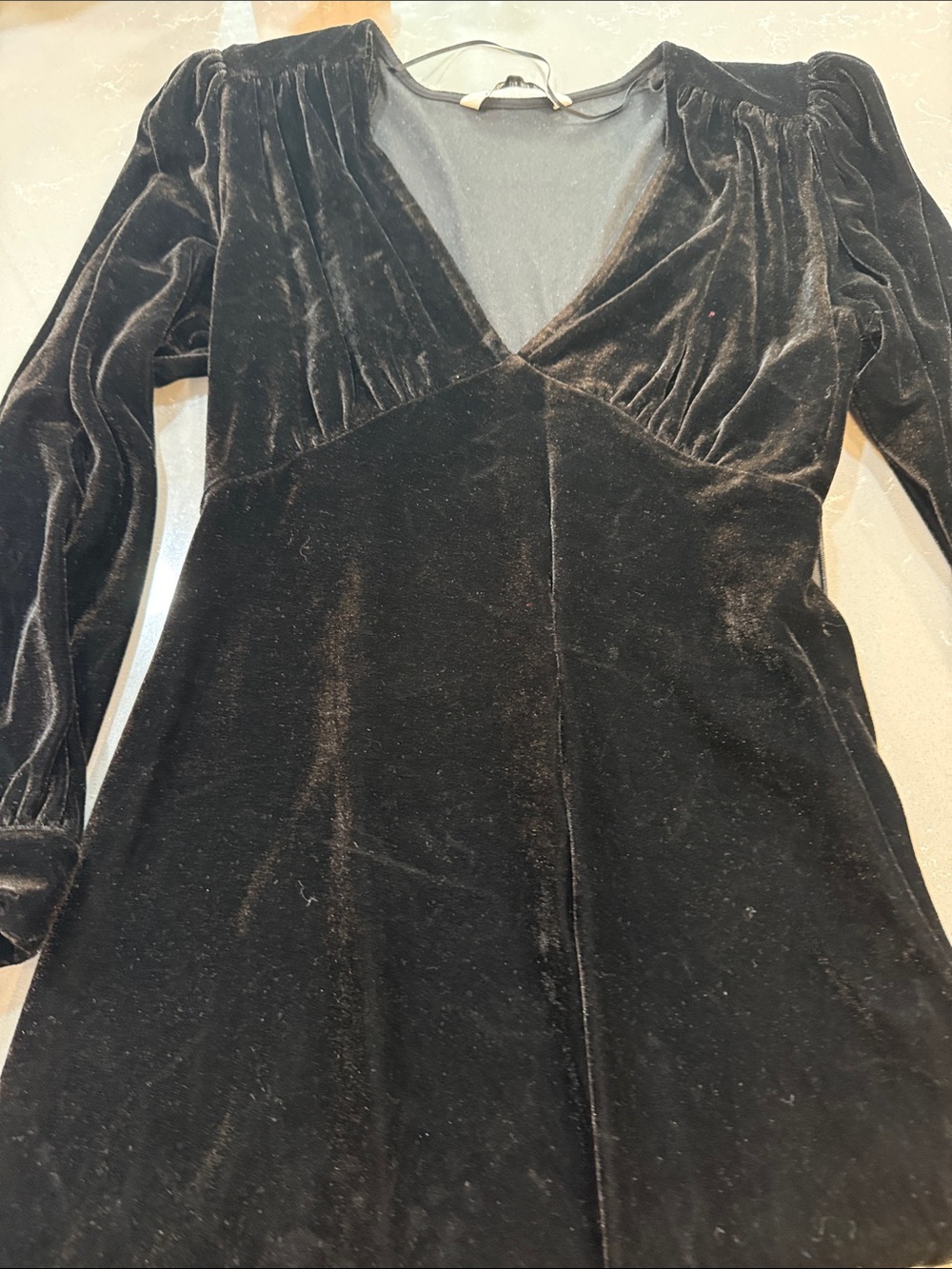 Zara Black Velvet V-Neck Long Sleeve Dress